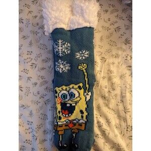 Spongebob Squarepants Gripper Bottom Womens Sherpa Slippers Socks Shoe Size 4-10